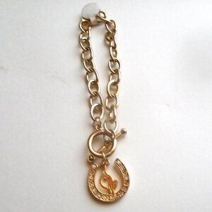 NEW VINTAGE Y2K BABY PHAT GOLDTONE HORSESHOE RHINESTONE BLING BRACELET CAT LOGO